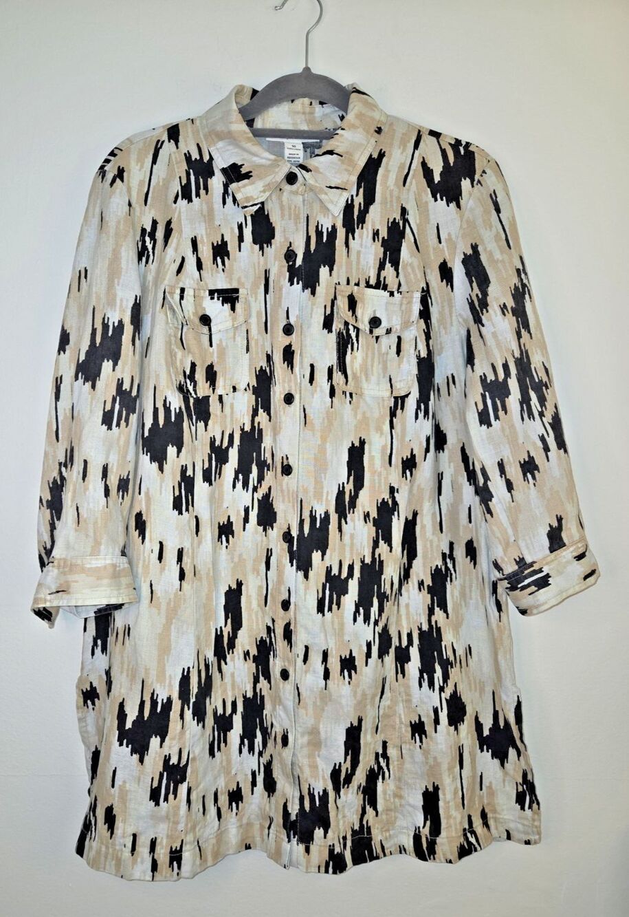 Style & Co Abstract 100% Linen Button Tunic size 10 Belt Missing Summer Vacation